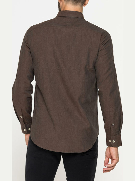 Long-sleeved Cotton Shirt Demitasse Brown