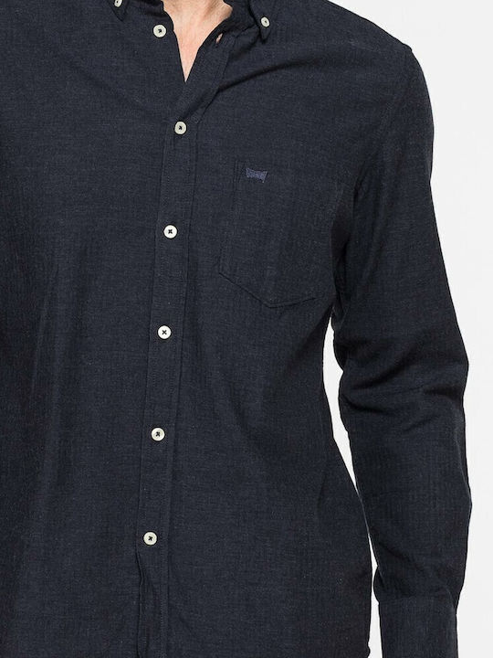 Long-sleeved Cotton Shirt Blue