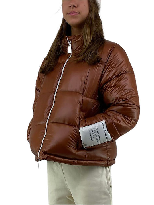 Hinnominate Women's Short Lifestyle Jacket for Winter with Hood Brown