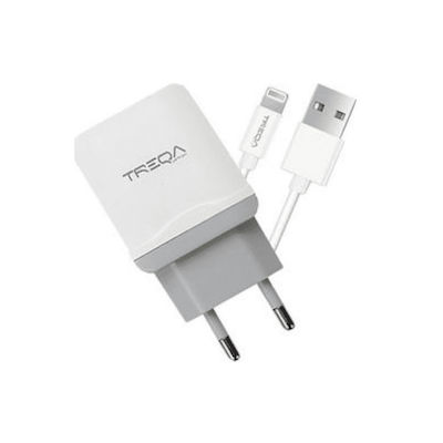 Treqa Charger with USB-A Port and Cable Lightning Whites (CS-203)