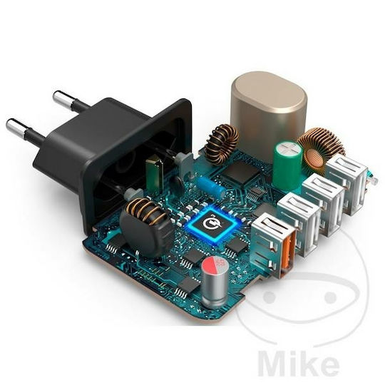 HAMA Charger Without Cable with 4 USB-A Ports 33W Quick Charge 3.0 / Power Delivery Blacks (00201629)