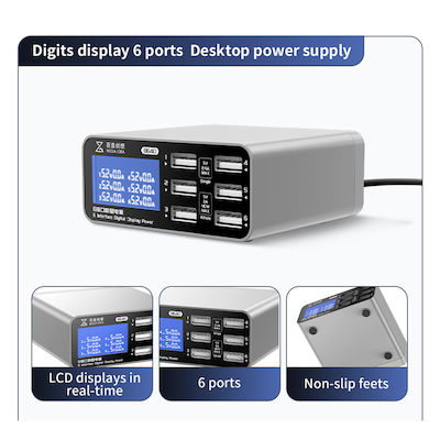 QianLi Charging Stand with 6 USB-A Ports 40W in Gray color (B640)