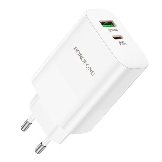 Borofone Charger Without Cable with USB-A Port and USB-C Port 65W Power Delivery Whites (BN10)
