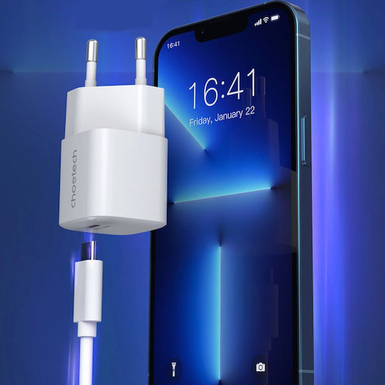 Choetech Charger Without Cable GaN with USB-C Port 30W Power Delivery Whites (PD5007)