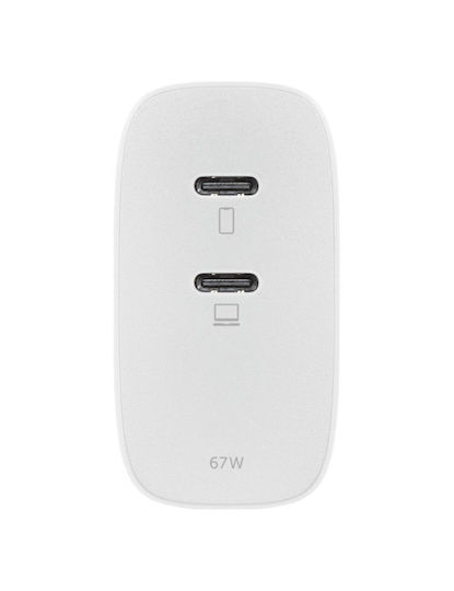 Native Union Зарядно без кабел GaN с 2 USB-C порта 67W Power Delivery Бял (FAST-PD67-WHT-INT)