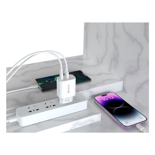 Devia Devia Wireless Charger with USB-A and USB-C Output Ports 20W Power Delivery / Quick Charge 3.0 White
