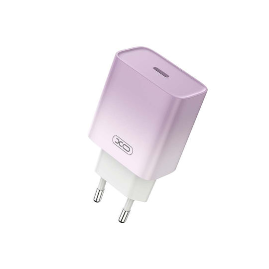 XO с USB-C порт и кабел USB-C - USB-C 30W Power Delivery Purple-White (CE18)