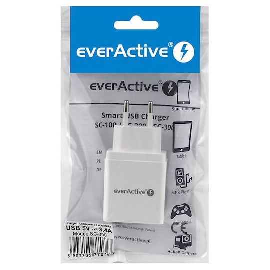 everActive Φορτιστής Χωρίς Καλώδιο με 3 Θύρες USB-A 17W Λευκός (SC-300)