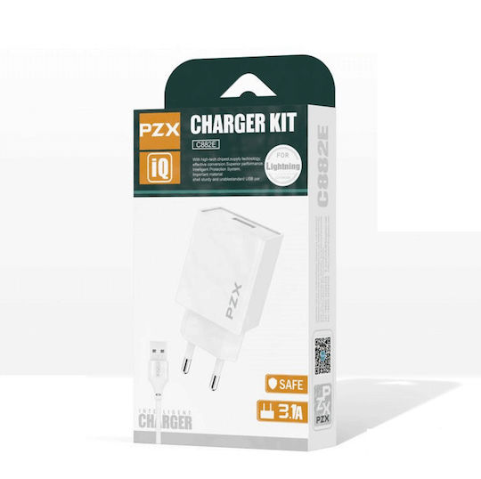 PZX Ladegerät mit USB-A Anschluss und Kabel Blitzschlag Weißs (C882E)