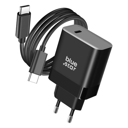 Blue Star Φορτιστής με Θύρα USB-C και Καλώδιο USB-C - USB-C 45W Power Delivery / Quick Charge 4.0 Μπλε