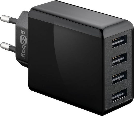 Goobay Φορτιστής Χωρίς Καλώδιο με 4 Θύρες USB-A 30W Μαύρος (44953)
