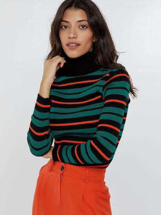 Knitted Turtleneck Blouse Mustard Stripes