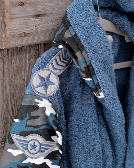 Rythmos Kids Hooded Bathrobe Army Blue