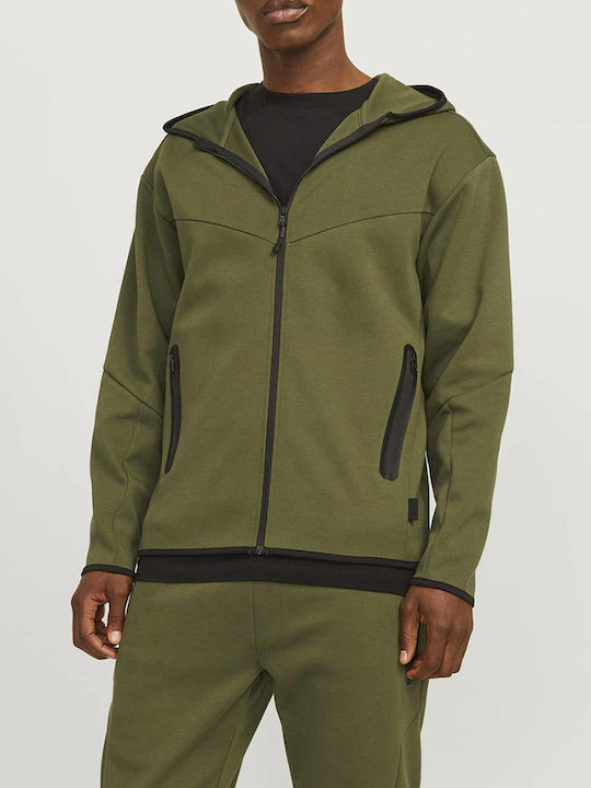 Jack & Jones Sweat Men's Sweatshirt Jacket with Hood and Pockets Cypress Olive