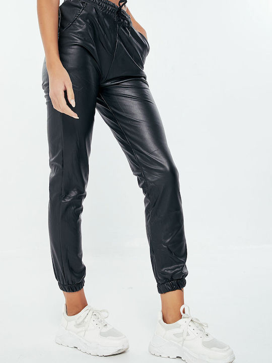 Women's Leather Trousers with Elastic Grey