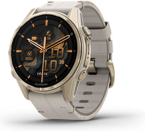 Garmin Fenix 8 Stainless Steel 43mm Αδιάβροχο Smartwatch με Παλμογράφο (Sapphire, Soft Gold with Limestone Leather Band)