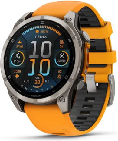 Garmin Fenix 8 Titanium 47mm Waterproof Smartwatch with Heart Rate Monitor (Sapphire, Titanium With Spark Orange/Graphite Silicone Band)