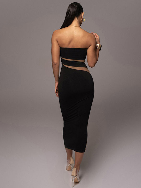 Midi Strapless Cut Out Dress Black