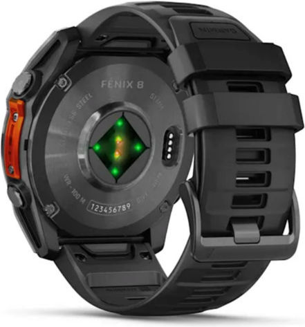 Garmin Fenix 8 Stainless Steel 51mm Waterproof Smartwatch with Heart Rate Monitor (Slate Grey With Black Silicone Band)