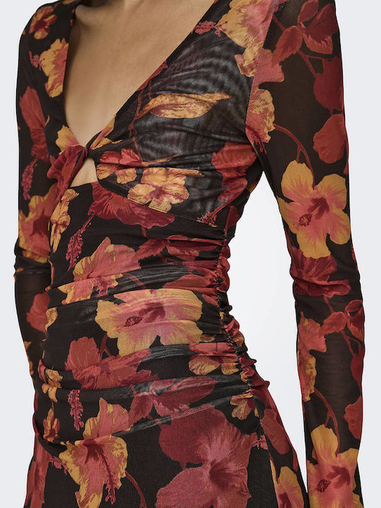 Maxi Evening Dress with Mesh Black Coffee Multicolour