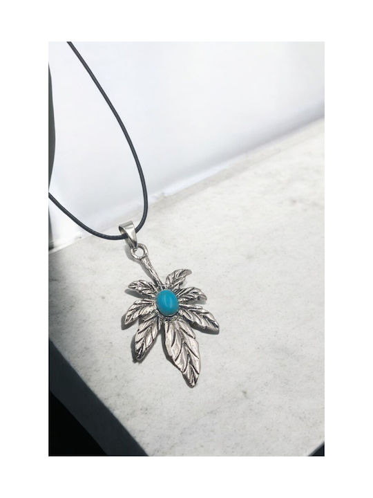 Silver Necklace with Turquoise Stone Cannabis Leaf Pendant