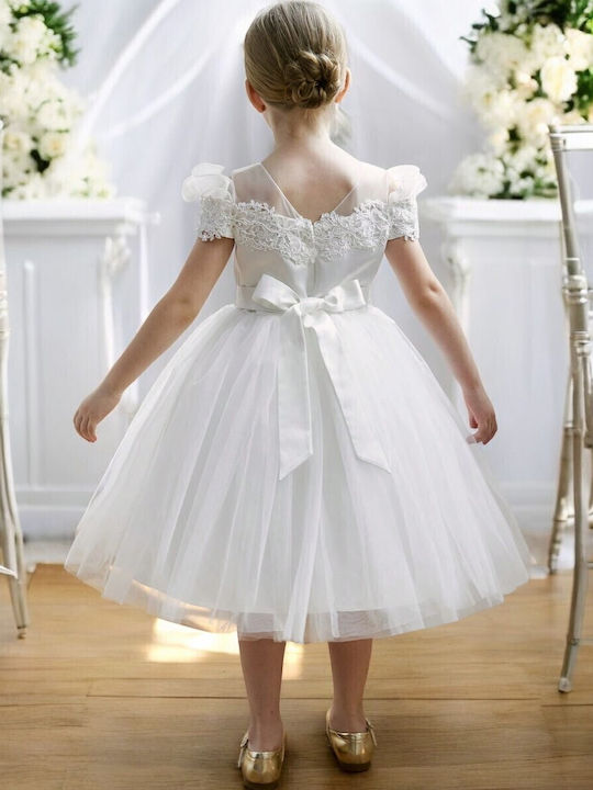 Mädchenkleid Kurzärmelig Tüll Für Blumenmädchen Weiß