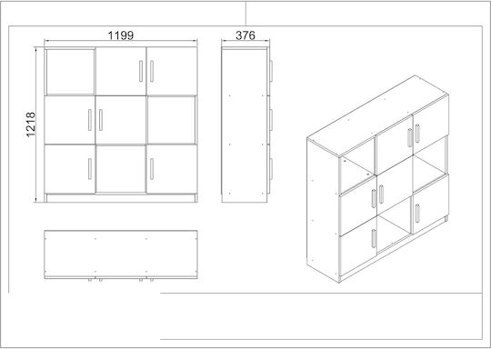 Bibliotecă Elmstead Stejar/Negru 119.9x37.6x121.8 cm