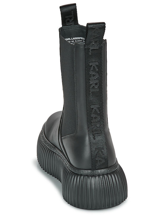 Leder Damen Chelsea Stiefeletten mit mittlerem Absatz Schwarz