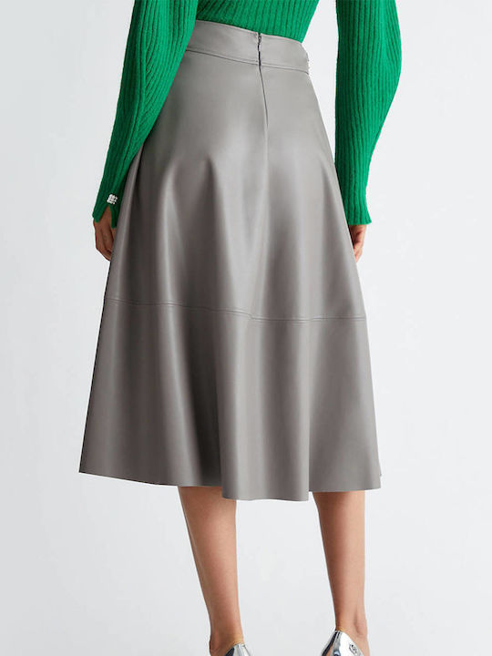 Leather High-waisted Midi Skirt Black, Light Gray