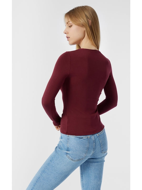 Minerva Fimelle Mânecă lungă Burgundy Tricou pentru femei