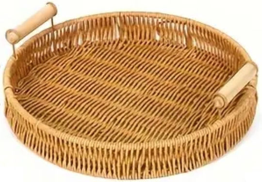 Tatu Moyo Holz Rund Serviertablett mit Griffen in Beige Farbe 27x27x4.5cm 1255208380 1Stück
