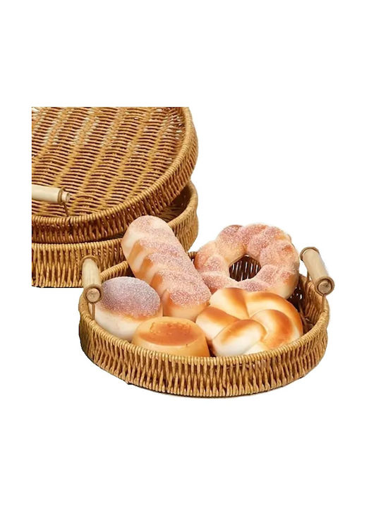 Tatu Moyo Wooden Round Serving Tray with Handles in Beige Color 27x27x4.5cm 1255208380 1pcs