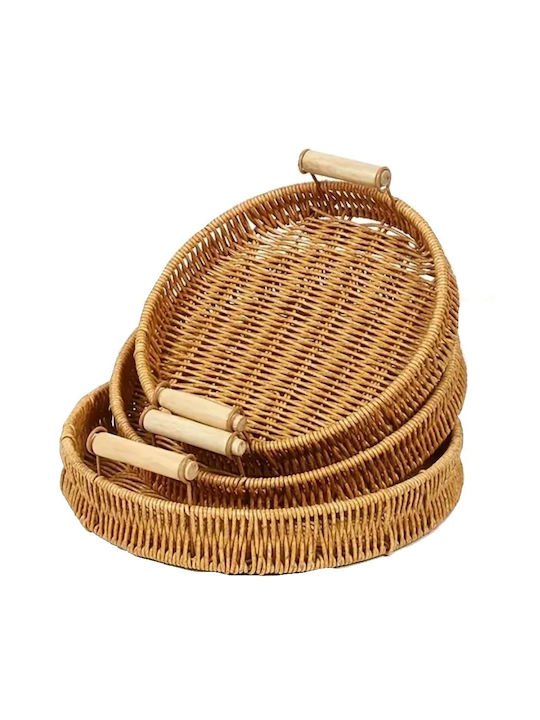 Tatu Moyo Wooden Round Serving Tray with Handles in Beige Color 27x27x4.5cm 1255208380 1pcs