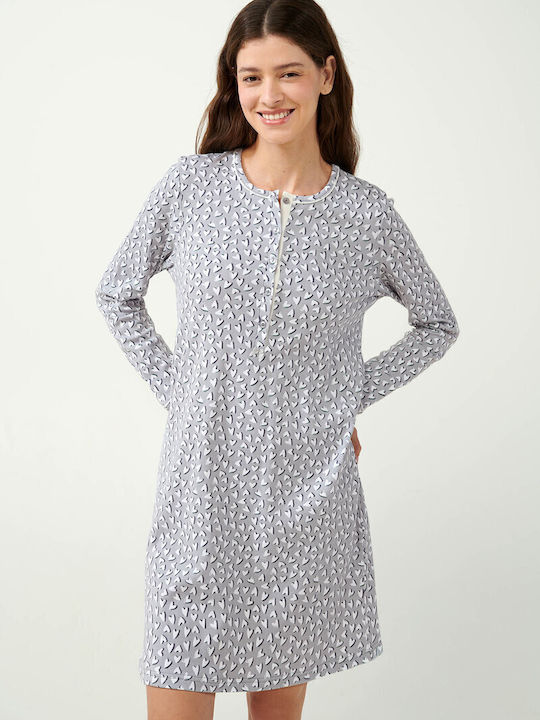 Vamp Χειμερινό Βαμβακερό Γυναικείο Νυχτικό Light Gray Vamp Χειμερινό Βαμβακερό Γυναικείο Νυχτικό Light Gray