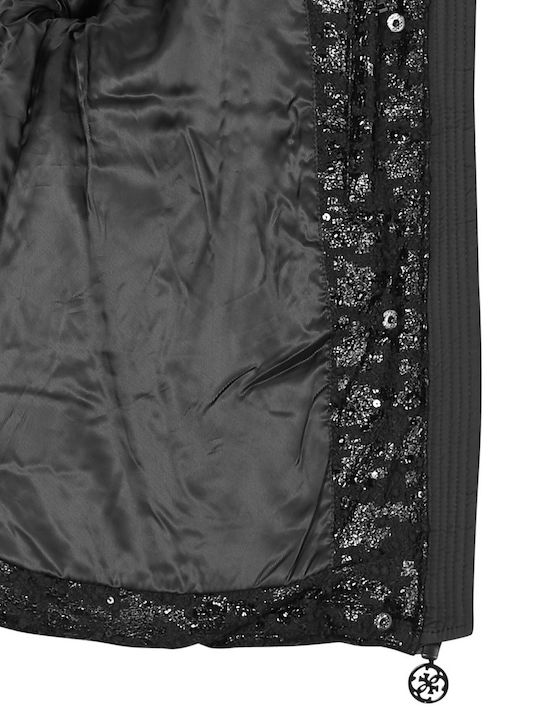 Kurz Damen Puffer Jacke für Winter Schwarz