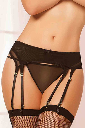 Merry See Sexy Σετ Εσωρούχων με Δαντέλα & Ζαρτιέρες Μαύρο