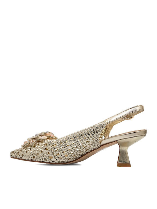 Leder Pumps mit Riemchen Goldene