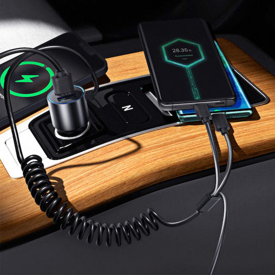 Încărcător auto Wk 33w 2x Usb cu cablu 3-în-1 negru