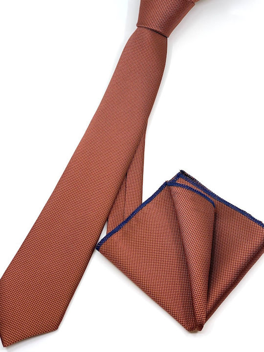 Legend Accessories Oxford Σετ Ανδρικής Γραβάτας Μονόχρωμη Κεραμιδί με Μαντήλι