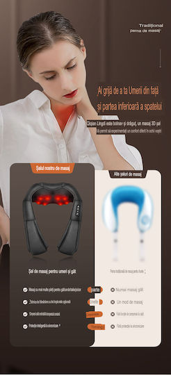 King Pernă de masaj Shiatsu pentru gât, talie, spate, picioare & corp cu căldură infraroșie Negru