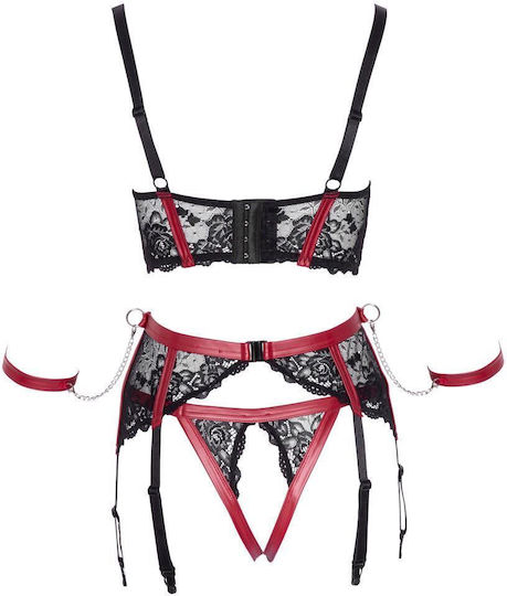 Sexy Dessous-Set mit Spitze & Straps Schwarz 3 Stück