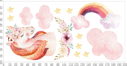 Stickere de Perete pentru Copii Unicorn Curcubeu Nori Acuarelă 100x200