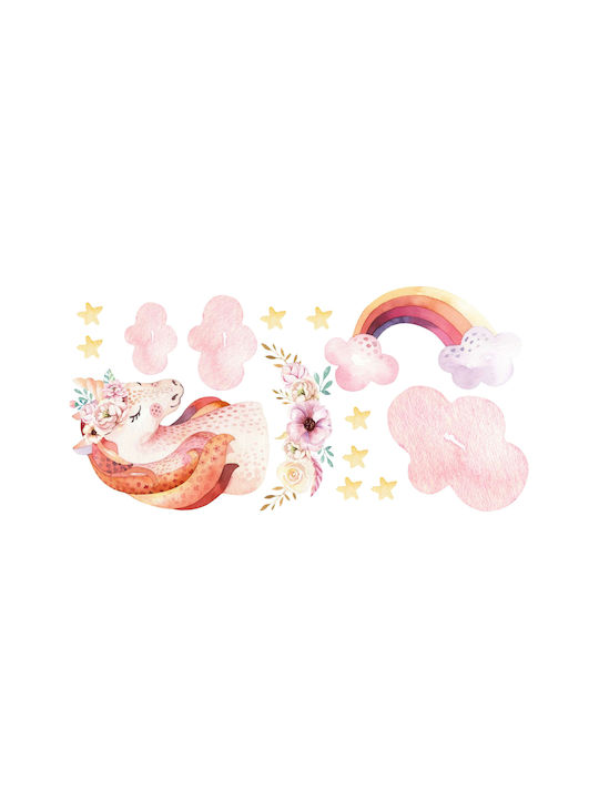 Kids Wall Stickers Watercolor Unicorn Clouds Rainbow 100x200