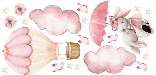 Kinder Wandsticker Rosa Hasen Ballon Wolken Schmetterlinge 60x120