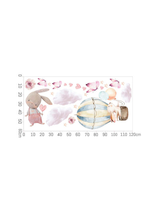 Kinder Wandsticker Rosa Hasen Ballon Wolken Schmetterlinge 60x120