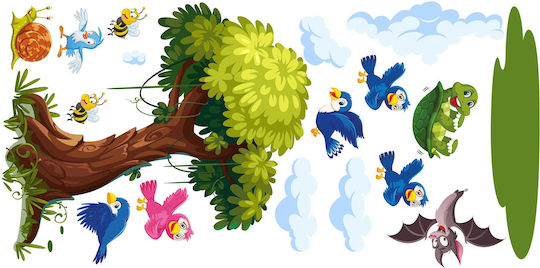 Kinder Wandsticker Baum Bunte Vögel Wanddeko Set 100x200