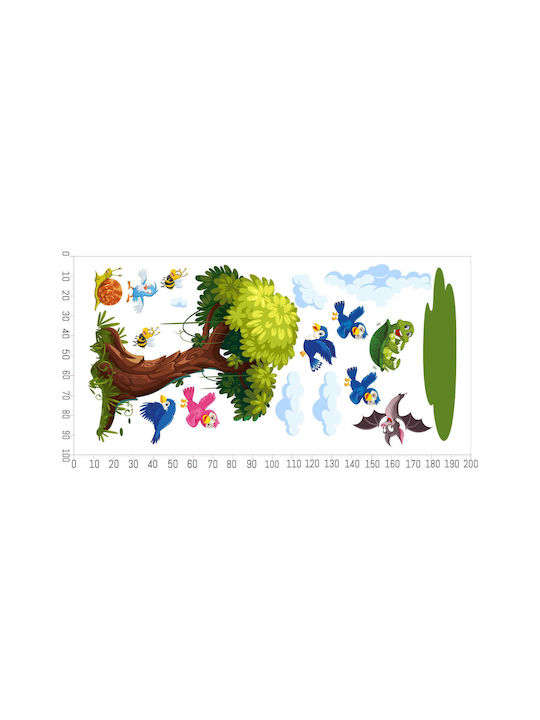 Set Decorativ Perete Copaci Păsări Colorate pentru Copii 100x200