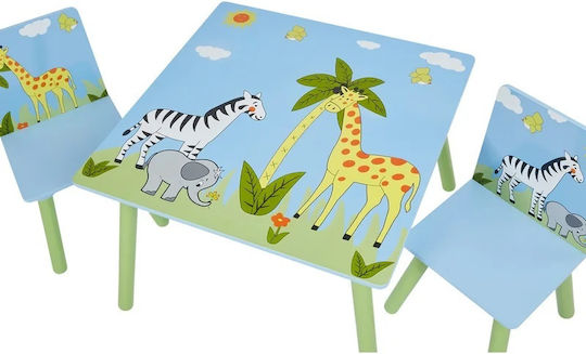 Kids Table and Chairs Set for Painting made of Wood Blue