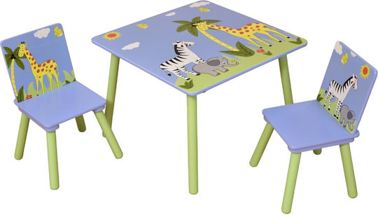 Kids Table and Chairs Set for Painting made of Wood Blue