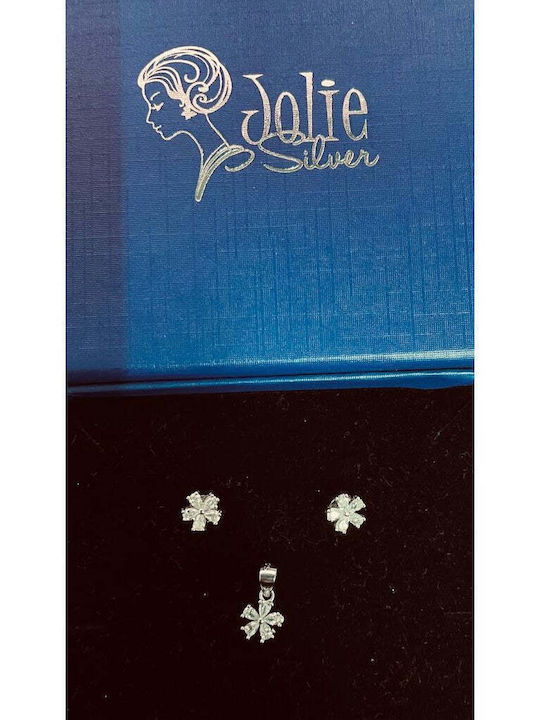 Set Silver 925 Jolie Silver 5 Petal Flower White Stones Set Silver 925 Jolie Silver 5 Petal Flower White Stones